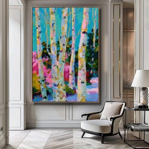 Abstrakte Birken Baum digitale Kunst, moderne Natur druckbare Wanddekoration, minimale Wald Kunstwerk, sofortiger Download, skandinavischer Stil