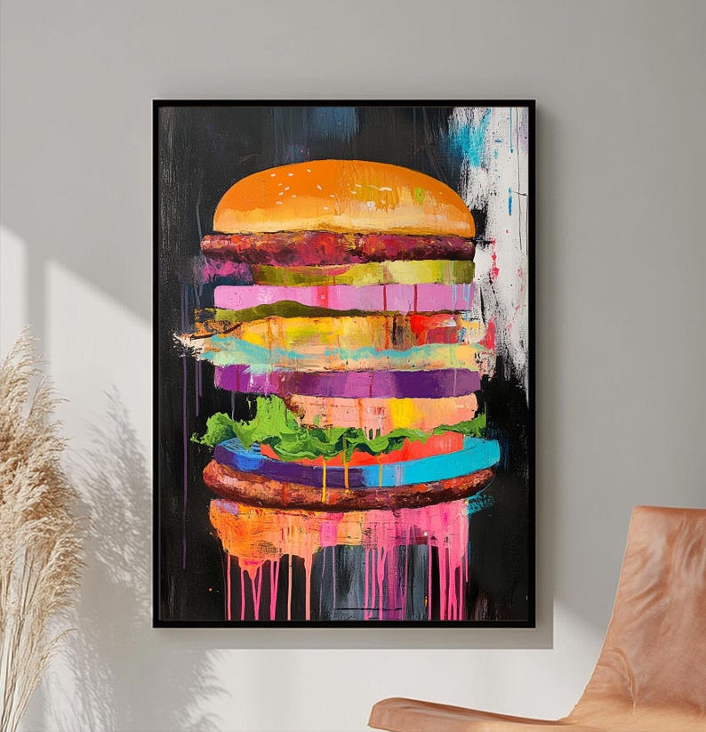 Abstract Burger Print Modern Kitchen Print Burger Art Print Food Art ...