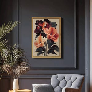 Abstract Botanical Floral Print, Modern Floral Wall Art, Botanical Bedroom Print, Modern Living Room Art, Gallery Wall Decor