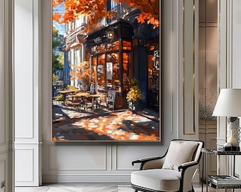 Autumn Coffee Shop Print, Moody Bookstore Art, Cozy Cafe Fall Printable Art, Thanksgiving Decor, Book Lover, Dark Aesthetic Art