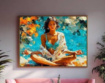 Yoga Meditation Print, Zen Wall Art, Yoga Pose Silhouette Painting, Meditation Wall Art, Mindfulness Decor, Yoga Room Decor