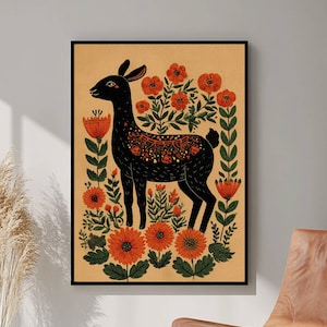 Norwegian Folk Art, Scandinavian Art, Norway Folk Art, Botanical Wall Art, Digital Download, Nordic Minimalist Floral Illustration