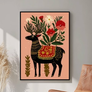 Norwegian Folk Art, Scandinavian Art, Norway Folk Art, Botanical Wall Art, Digital Download, Nordic Minimalist Floral Illustration
