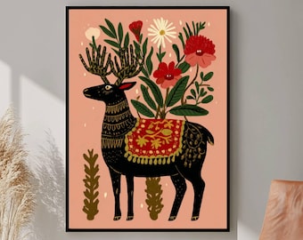 Art populaire norvégien, art scandinave, art folklorique norvégien, art mural botanique, téléchargement numérique, illustration florale minimaliste nordique