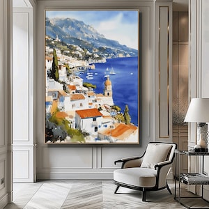 Amalfi Coast Painting, Positano Poster, Italy Artwork, Mediterranean Print, Italian Seaside Wall Art, Riviera Wall Decor, Home Decor