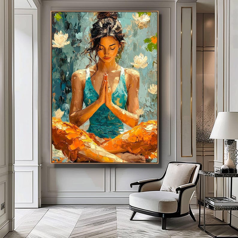 Minimalist artwork of a meditating woman