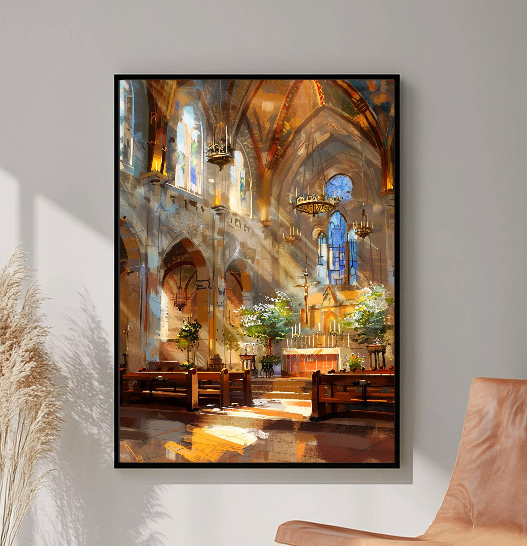 Catholic Church Interior Painting, Digital Sacred Art Print, Spiritual ...
