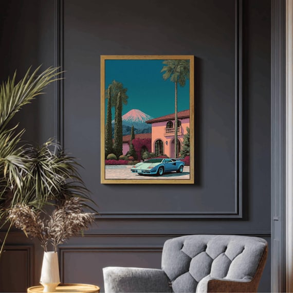 Palm Springs Retro Car Wall Art, Mid-century Modern Tropical
