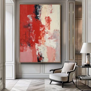 Abstract Red Printable Wall Art, Large Size Minimalist Print, Modern Wall Decoration, Digital File, Contemporary Wall Art, Bold Red Poster