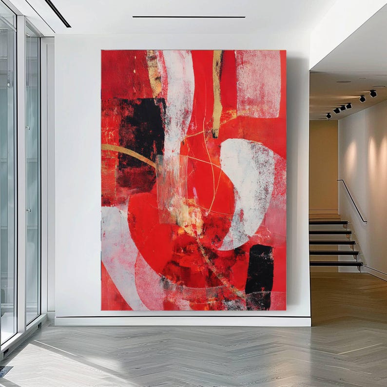 Abstract Red Printable Wall Art, Abstract Minimalist Print, Bold Mid ...