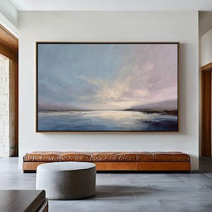 Abstract Seascape Painting, Printable Wall Art, Muted Coastal Beach, Neutral Beach Painting, Soft Blue Tone Landscape, Digital Download