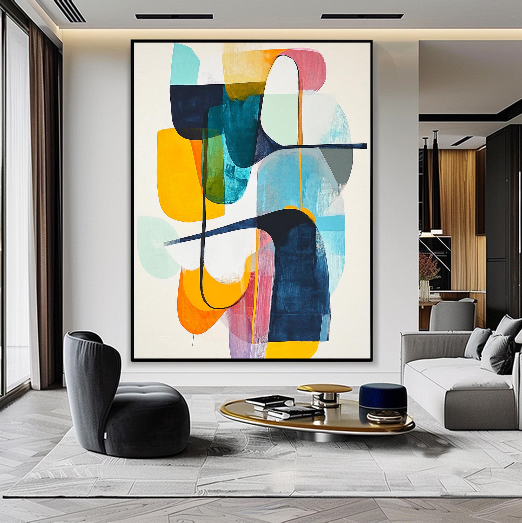 モダンミッドセンチュリー抽象アート、大型抽象画、モダンウォール