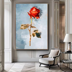 Red Rose Digital Art Print – Romantic Flower Wall Art, Classic Floral Poster, Elegant Botanical Decor, Printable Love Symbol Artwork
