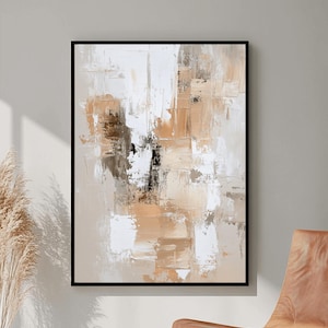 Neutral beige abstrakt målning, texturerad samtida väggkonsttryck (digital nedladdning)