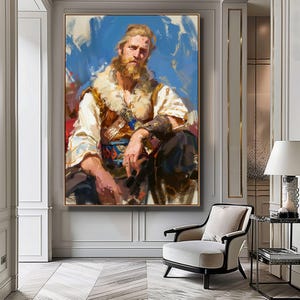 Viking Digital Art Print – Nordic Warrior Wall Decor, Norse Mythology Poster, Masculine Historical Artwork, Printable Viking Portrait