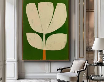 Art mural abstrait tulipe, impression botanique contemporaine, grande fleur art, art mural floral moderne, impression tulipe minimaliste, décoration verte