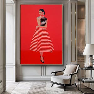 Red Abstract Woman Painting, Modern Red Wall Art, Minimalist Female Decor, Fashion Illustration Poster, Bold Printable Figure Artwork