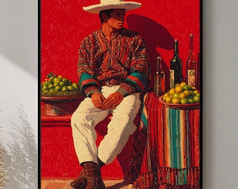 Traditional Mexican Art Poster, Ethnic Art Print, Vibrant Folk Art Poster, Mexico Travel Poster, Vintage Wall Art, Mexican Culture Print