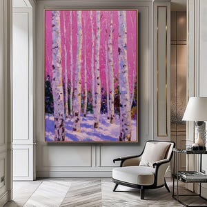 Abstrakte Birken Baum digitale Kunst, moderne Natur druckbare Wanddekoration, minimale Wald Kunstwerk, sofortiger Download, skandinavischer Stil