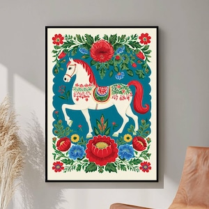 Norwegian Folk Art, Scandinavian Art, Norway Folk Art, Botanical Wall Art, Digital Download, Nordic Minimalist Floral Illustration