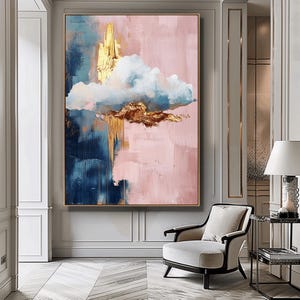 Cloud Wall Art, Abstract Clouds Paintings, Gold Painting, Cloud Sky Painting, Trendy Wall Art, Digital Download, Printable Wall Art
