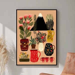 Norwegian Folk Art, Scandinavian Art, Norway Folk Art, Botanical Wall Art, Digital Download, Nordic Minimalist Floral Illustration