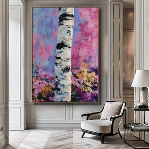 Abstrakte Birken Baum digitale Kunst, moderne Natur druckbare Wanddekoration, minimale Wald Kunstwerk, sofortiger Download, skandinavischer Stil