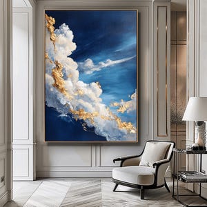 Cloud Wall Art, Abstract Clouds Paintings, Gold Painting, Cloud Sky Painting, Trendy Wall Art, Digital Download, Printable Wall Art