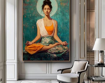 Yoga Meditation Print, Zen Wall Art, Yoga Pose Silhouette Painting, Meditation Wall Art, Mindfulness Decor, Yoga Room Decor