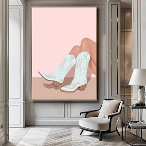 Cowgirl Printable Poster Print, Boots Trendy, Preppy Cowgirl Dorm Room Wall Art Decor, Girly Digital Download, Modern Western Fashion Print