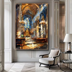 Catholic Church Interior Painting, Digital Sacred Art Print, Spiritual Wall Decor, Historic Architecture Poster, Printable Religious Artwork