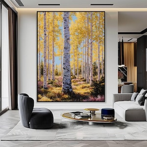 Birken Bäume, digitale Wandkunst - realistische Waldlandschaft, von der Natur inspiriertes Wohndekor, sofortiger Download, druckbare Waldszene