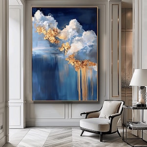 Cloud Wall Art, Abstract Clouds Paintings, Gold Painting, Cloud Sky Painting, Trendy Wall Art, Digital Download, Printable Wall Art