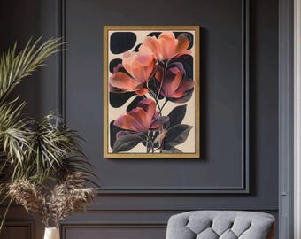 Abstract Botanical Floral Print, Modern Floral Wall Art, Botanical Bedroom Print, Modern Living Room Art, Gallery Wall Decor