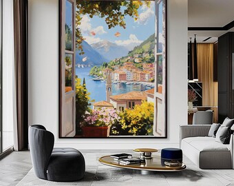 Open Window Coastal View Printable, Italian Seaside Painting