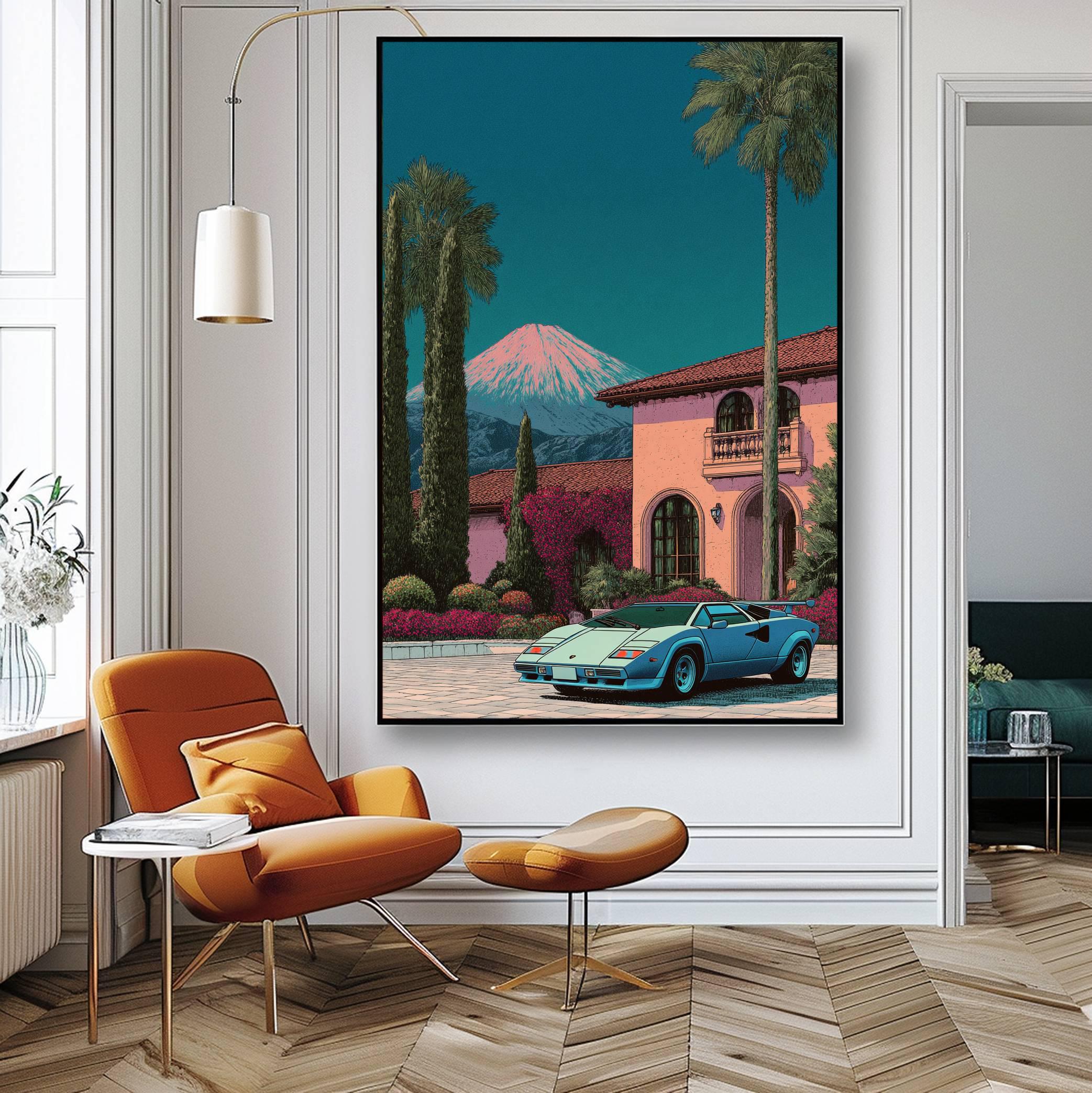 Palm Springs Retro Car Wall Art, Mid-century Modern Tropical