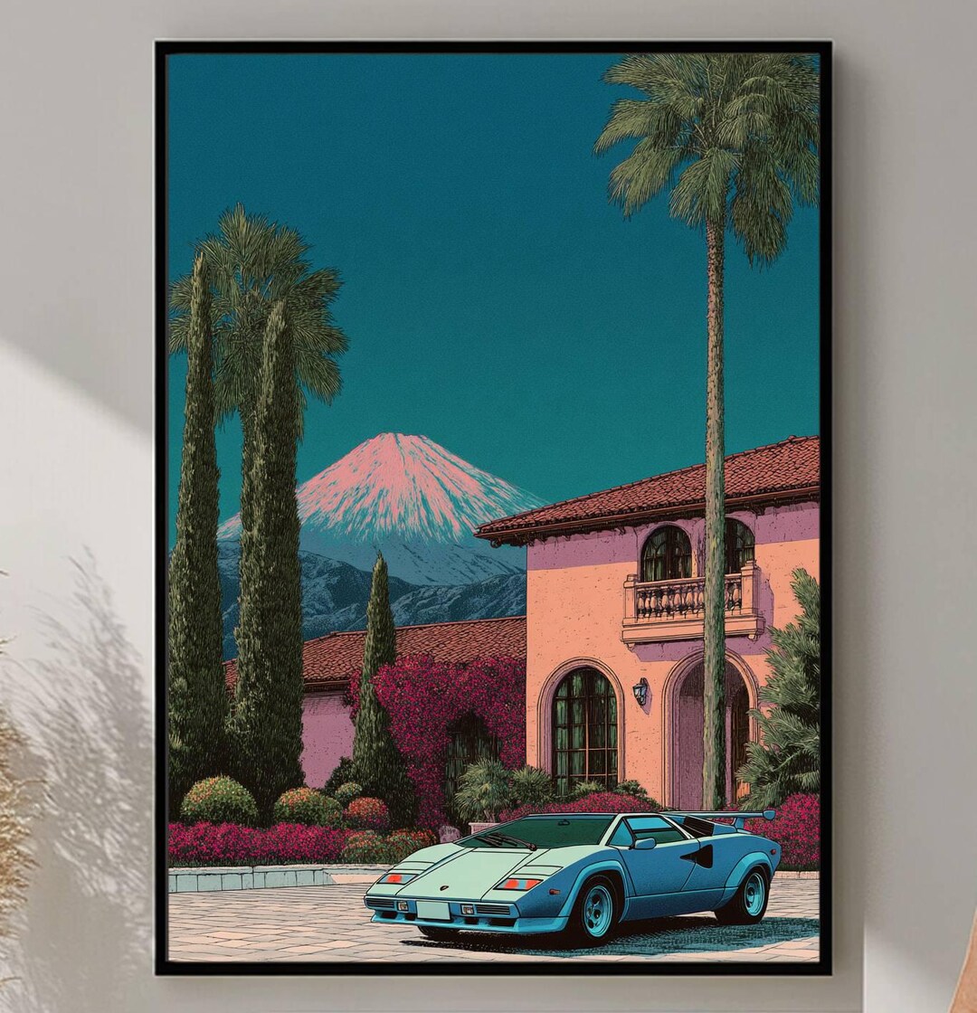 Palm Springs Retro Car Wall Art, Mid-century Modern Tropical