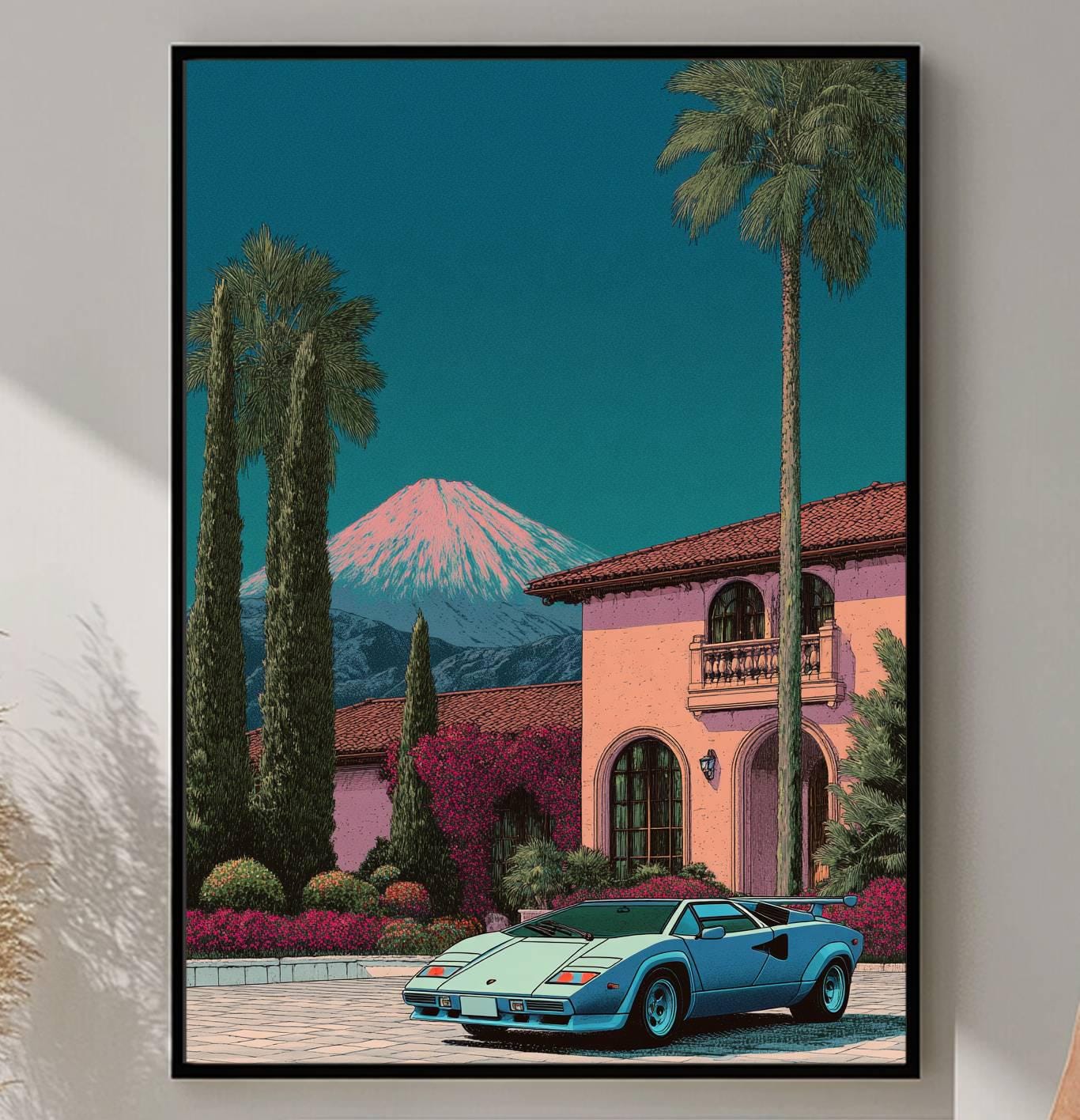 Palm Springs Retro Car Wall Art, Mid-century Modern Tropical
