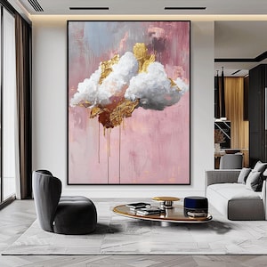 Cloud Wall Art, Abstract Clouds Paintings, Gold Painting, Cloud Sky Painting, Trendy Wall Art, Digital Download, Printable Wall Art