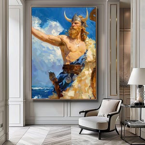 Viking Digital Art Print – Nordic Warrior Wall Decor, Norse Mythology Poster, Masculine Historical Artwork, Printable Viking Portrait