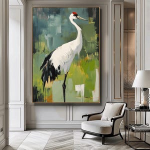 Crane Print, Vintage Bird Prints, Japanese Crane Painting, Digital Download, Symbolic Bird, Feng Shui Art, Chinese Painting, Animal Wall Art