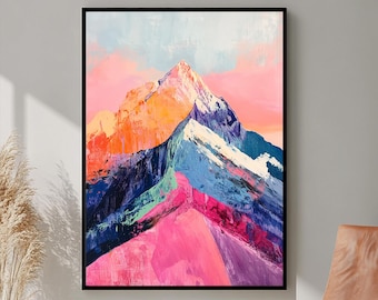 Stampa di montagna astratta Stampa di paesaggio astratto moderno Opera d'arte di montagna Pittura di paesaggio colorato Download istantaneo Arte stampabile