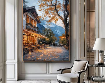 Autumn Coffee Shop Print, Moody Bookstore Art, Cozy Cafe Fall Printable Art, Thanksgiving Decor, Book Lover, Dark Aesthetic Art