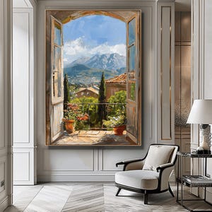 Mountain Window View Digital Print – Scenic Landscape Wall Art, Nature Poster, Relaxing Mountain Decor, Printable Calm Interior Artwork