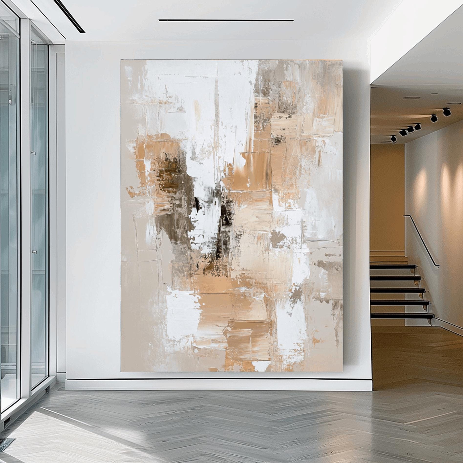 Neutral Beige Abstract Painting, Textured Contemporary Wall Art Print ...