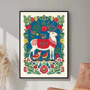 Norwegian Folk Art, Scandinavian Art, Norway Folk Art, Botanical Wall Art, Digital Download, Nordic Minimalist Floral Illustration
