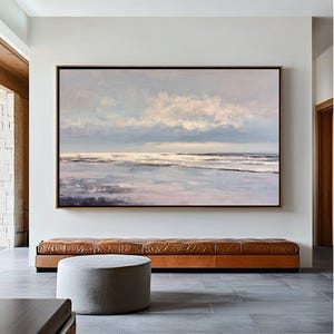Abstract Seascape Painting, Printable Wall Art, Muted Coastal Beach, Neutral Beach Painting, Soft Blue Tone Landscape, Digital Download