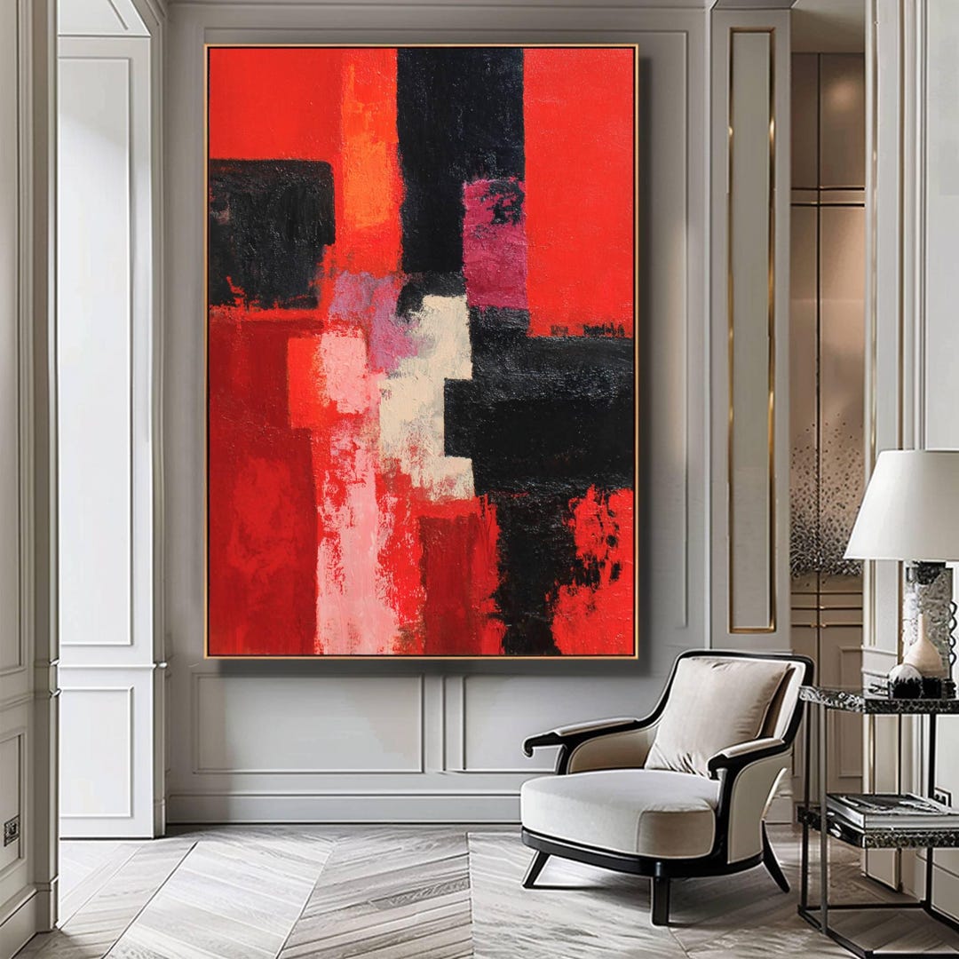 Red and Black Abstract Wall Art – Modern Bold Painting, Minimalist ...