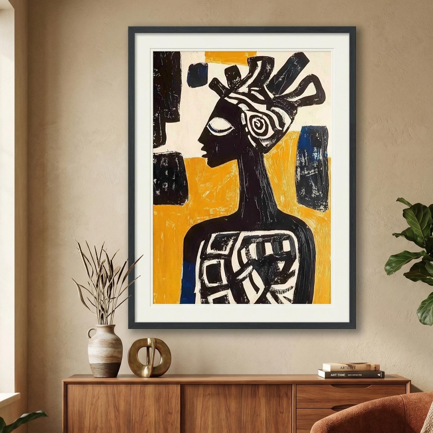 Expressionism African Modern African Neo-expressionist Art, Black and Yellow Portrait Print ...