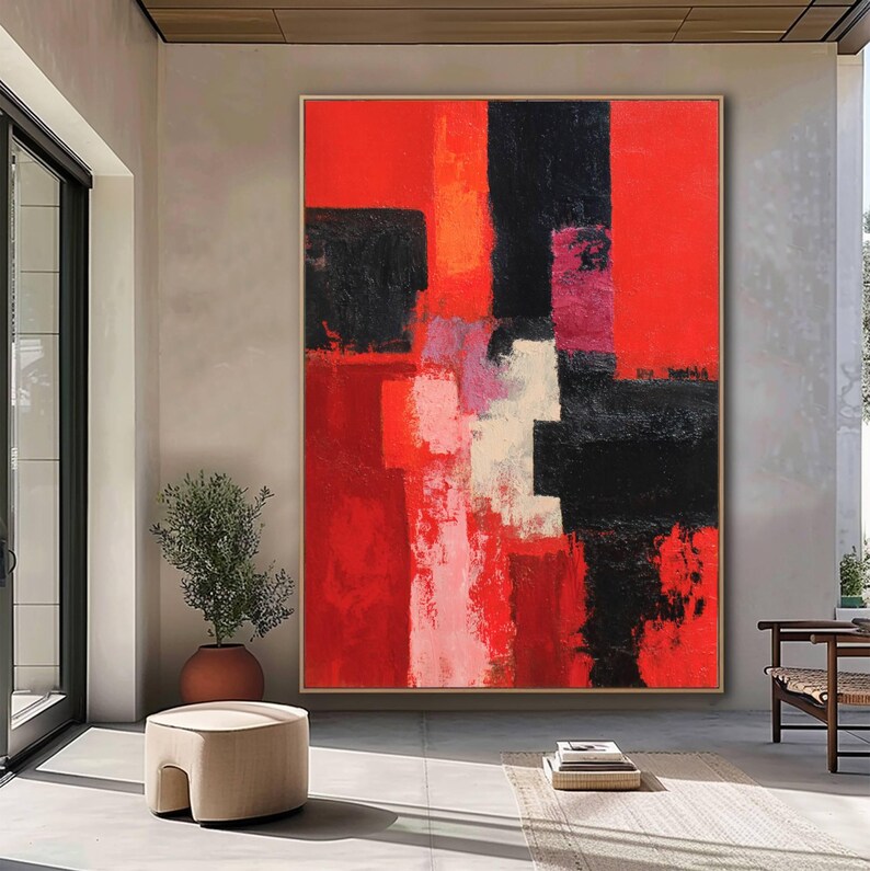 Red and Black Abstract Wall Art – Modern Bold Painting, Minimalist ...